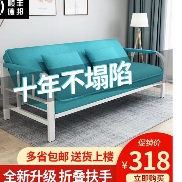 小户型可拆洗折叠两用铁艺沙发床图片