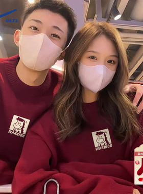 回力红色半高领毛衣男冬季情侣本命马年针织打底衫加绒毛线衣服Z