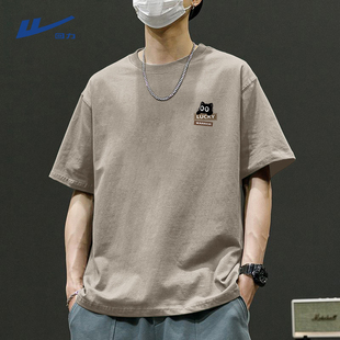 回力青少年短袖t恤男夏季卡通小猫高中学生圆领重磅纯棉正肩半袖Y