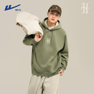 回力加绒连帽卫衣男冬季英伦风重磅保暖青少年羊羔绒毛加厚外套Y