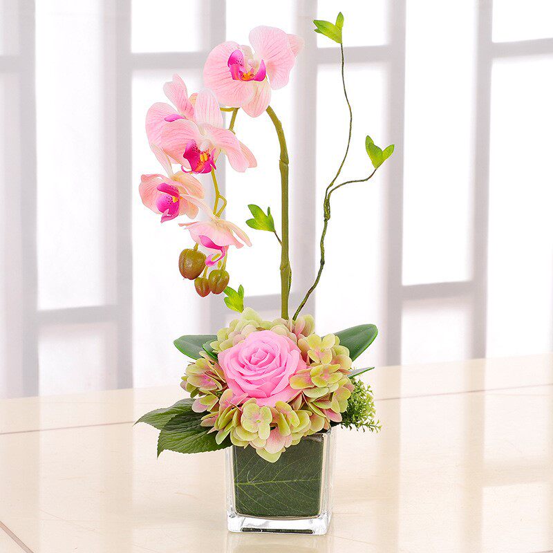 蝴蝶兰花艺玻璃花瓶家居装饰摆件室内客厅餐桌茶几假花艺摆设