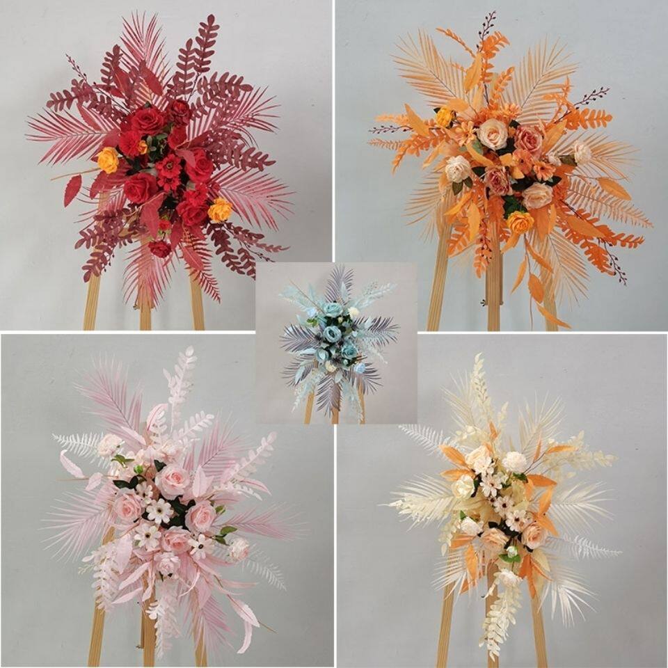 婚礼背景花排 花婚庆挂花T台装饰路引花红色场景布置地排花球