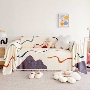 雪尼尔印花沙发巾全盖布垫沙发罩套沙发盖巾高级感夏季四季通用