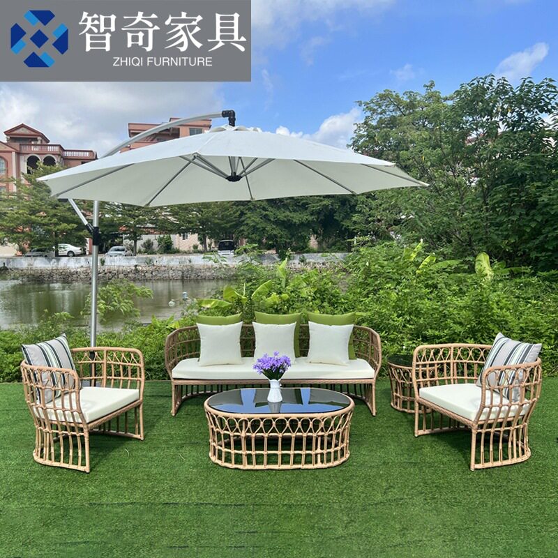 户外休闲镂空藤编沙发组合露天阳台庭院酒店露台防水藤椅藤沙发