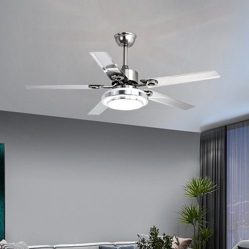 不锈钢大风力吊扇灯餐厅风扇灯家用客厅卧室简约变频直叶风扇吊灯