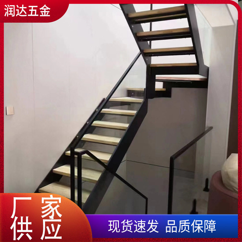 玻璃双梁楼梯厂家定制室内钢木楼梯现代简约复式别墅玻璃双梁楼梯