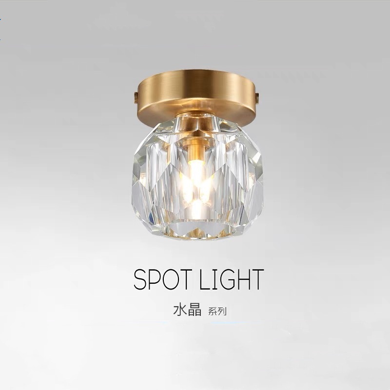 全铜水晶走廊过道灯后现代吧台玄关衣帽间小吸顶灯阳台