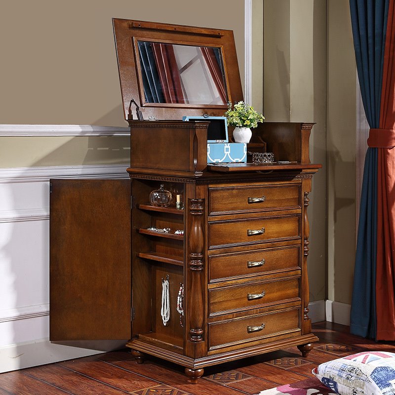 美式大容量复古斗柜欧式实木功能五斗柜客厅卧室收纳抽屉储物柜