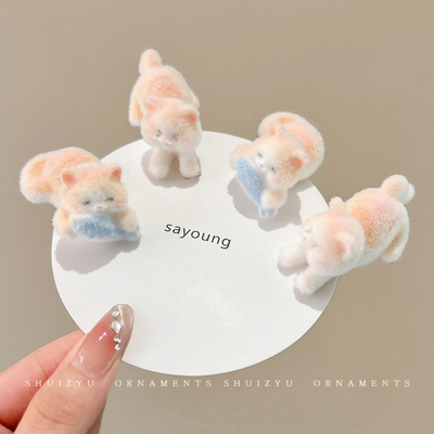 可爱毛绒猫咪发夹女2025新款侧边碎发刘海鸭嘴夹前额发卡头饰夹子