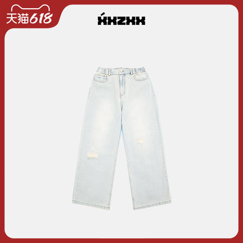 XXZXX潮牌薄款破洞牛仔裤男女款
