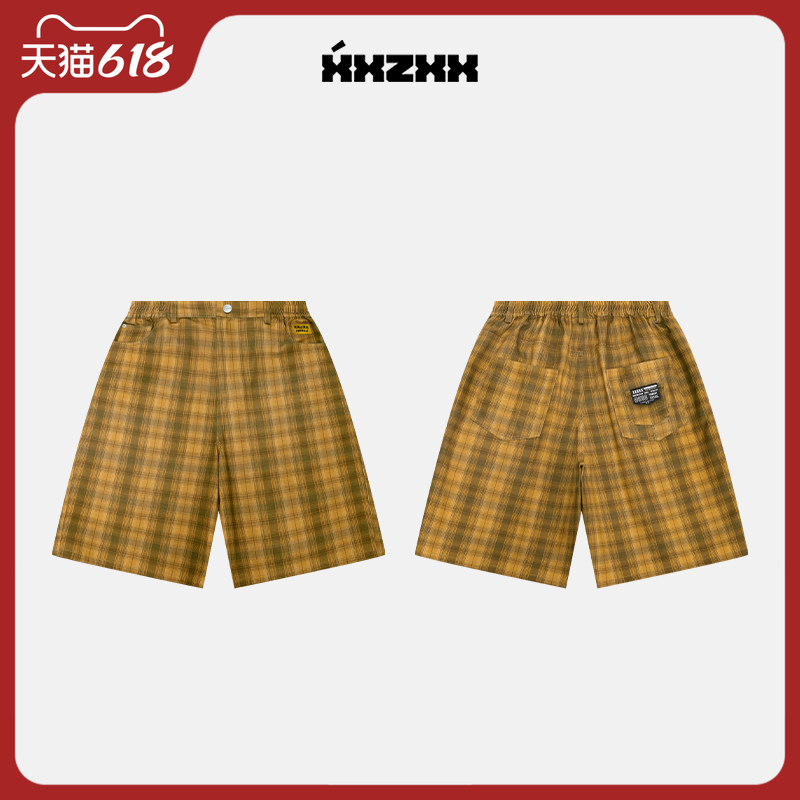XXZXX 格纹牛仔短裤子男女同款宽松潮牌童装亲子装 夏季新款 1705