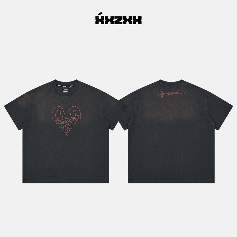 XXZXX潮牌渐变色爱心绳短袖T恤