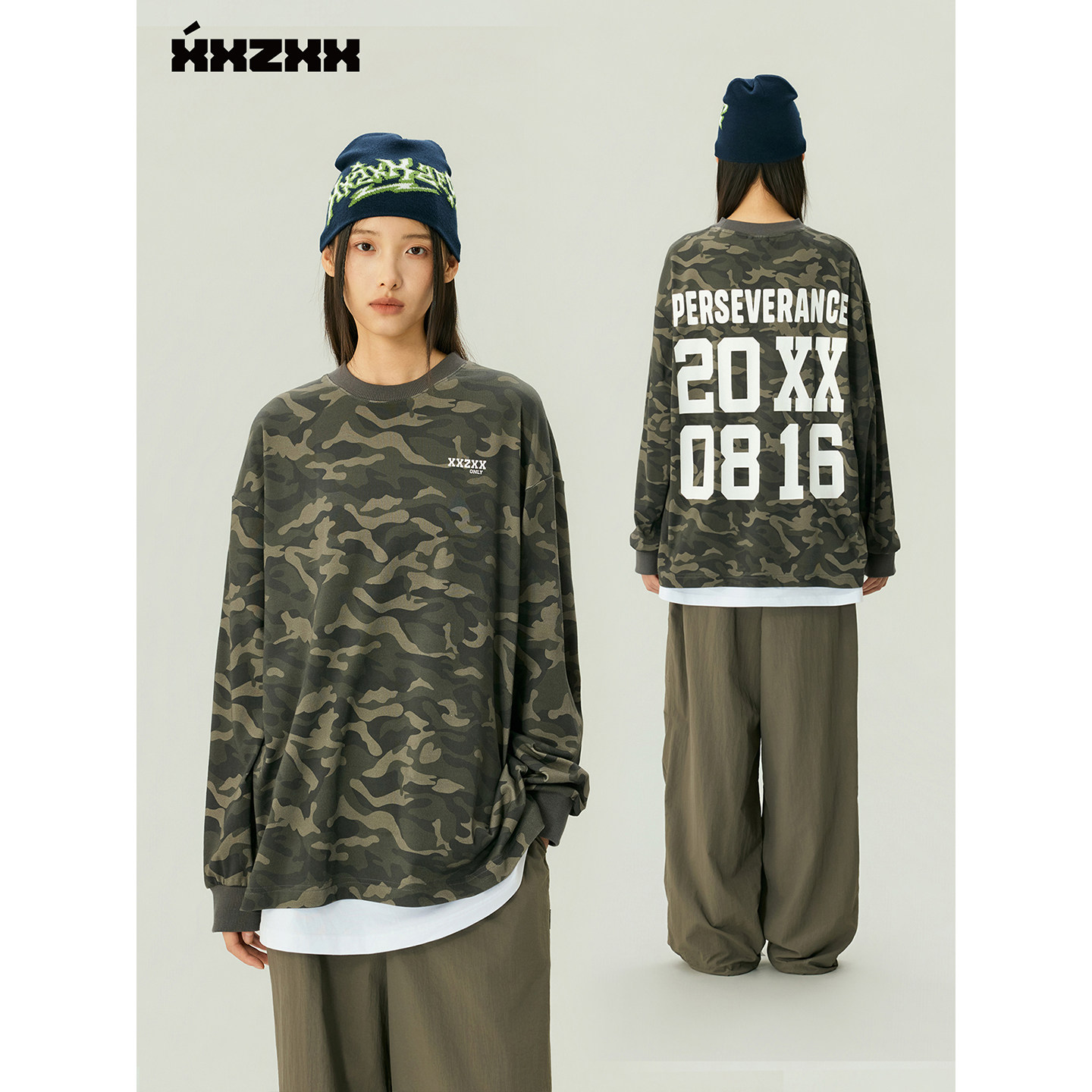 XXZXX迷彩长袖T恤男女同款潮牌图片