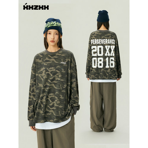 XXZXX迷彩长袖T恤男女同款潮牌