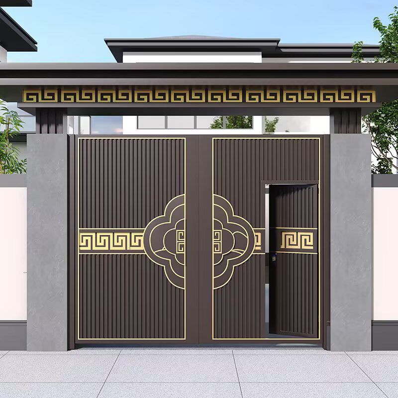 庭院双开别墅大门 农村院子铝合金大门厂家 新中式小区铝艺大门