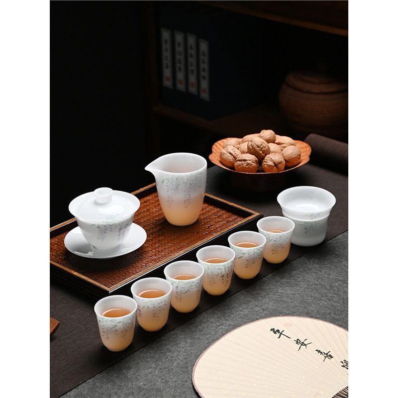 德化羊脂玉冰种玉瓷茶具套装家用轻奢高档功夫泡茶壶茶杯盖碗会客