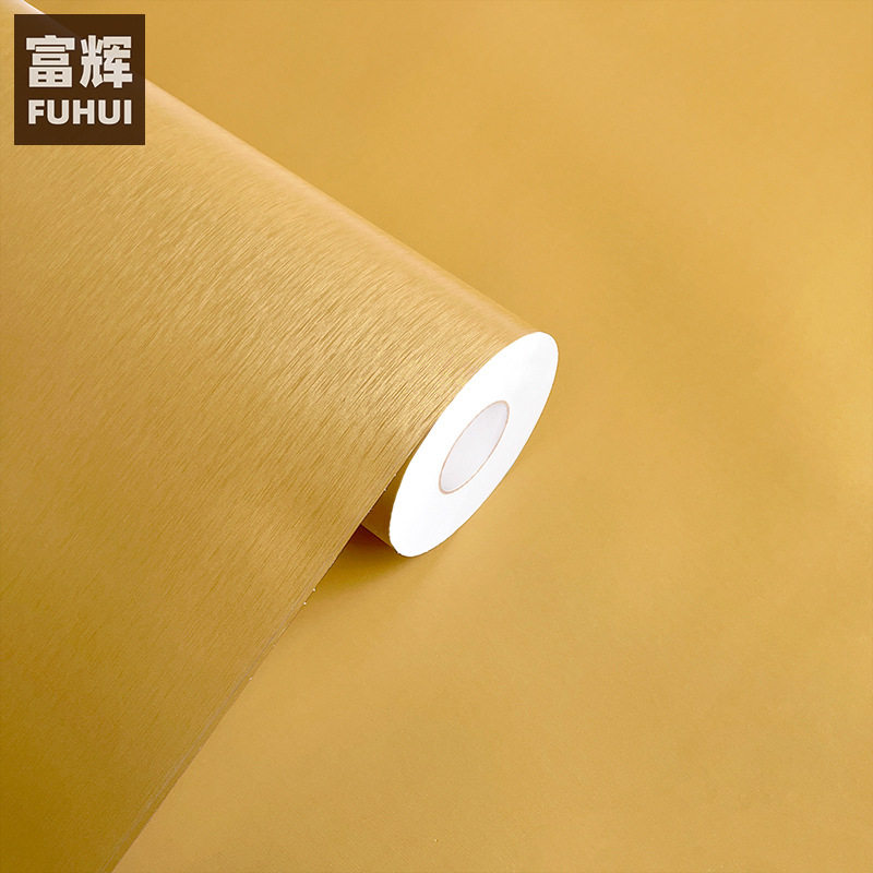 加厚金黄色自粘墙纸壁纸仿金属拉丝电梯展柜电器翻新表皮贴膜防水