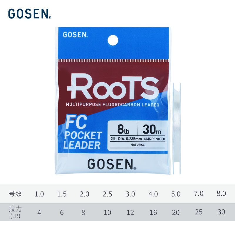 GOSEN ROOTS FC POCKET LEADER碳氟前导线高耐磨路亚鱼线湖泊钓鱼