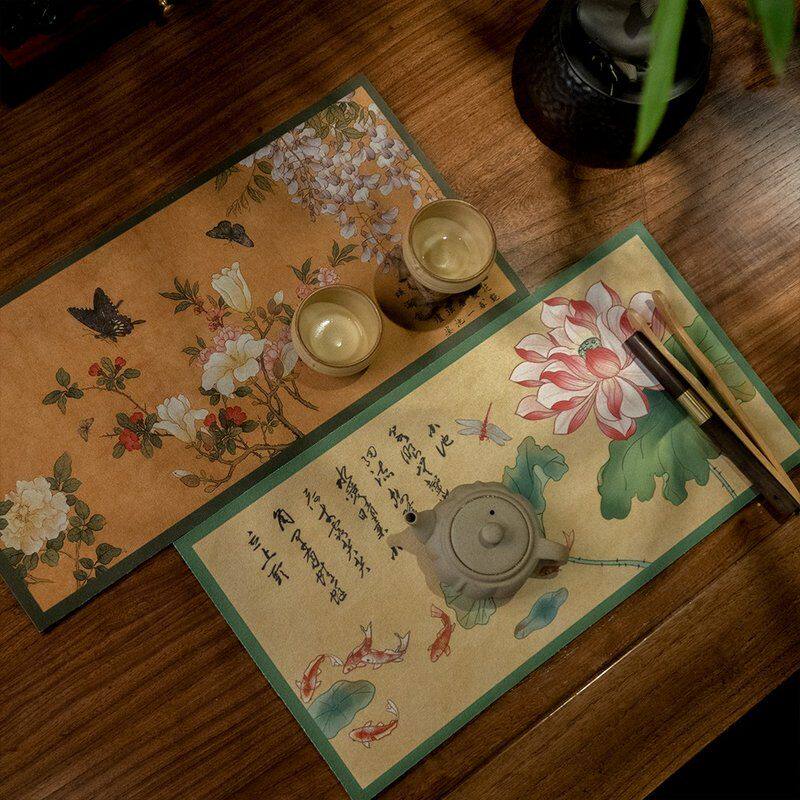 新中式古风桌旗茶几杯垫中国风古风吸水防滑隔热垫子古典禅意茶垫