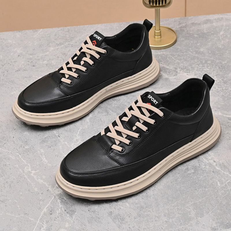 欧洲站轻底男鞋牛皮春秋新款真皮鞋子男士户外系带潮流运动休闲跑