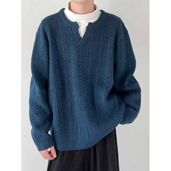 欧洲站美式复古加厚V领毛衣男女秋冬cleanfit宽松休闲针织衫潮