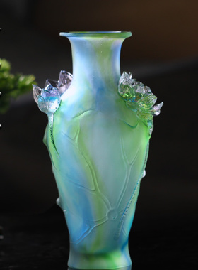 琉璃荷花花瓶室内装饰摆q件居家客厅佛堂茶室桌面摆放插花乔迁送