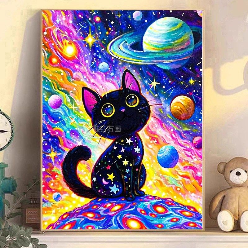 2024新款DIYl方钻满钻钻石画钻石绣星球黑猫咪手工贴钻十字绣带钻,居家布艺,钻石绣,淘宝优惠券,粉丝福利购,淘宝优惠卷