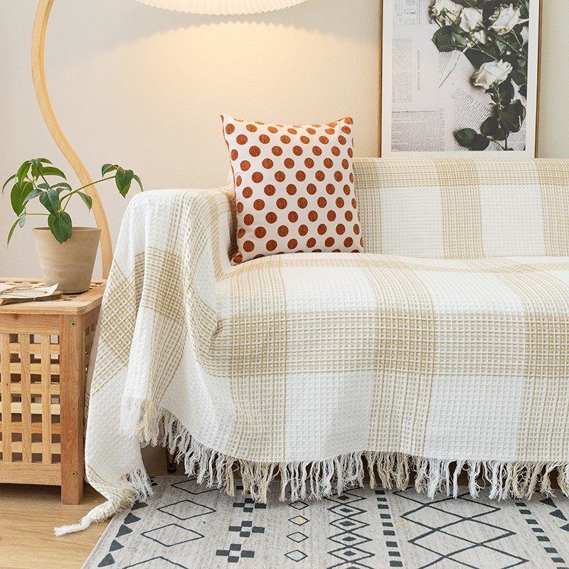 极速纯棉b可机洗全盖三人沙发巾套罩毯空调毯格子日式万能全包沙,居家布艺,沙发套,淘宝优惠券,粉丝福利购,淘宝优惠卷