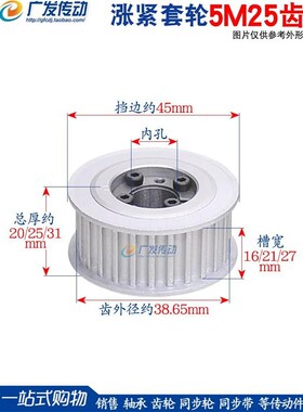 涨紧套同步轮5M25齿 5M25T免键胀套同步轮 5M皮带O轮 槽宽16/21/2
