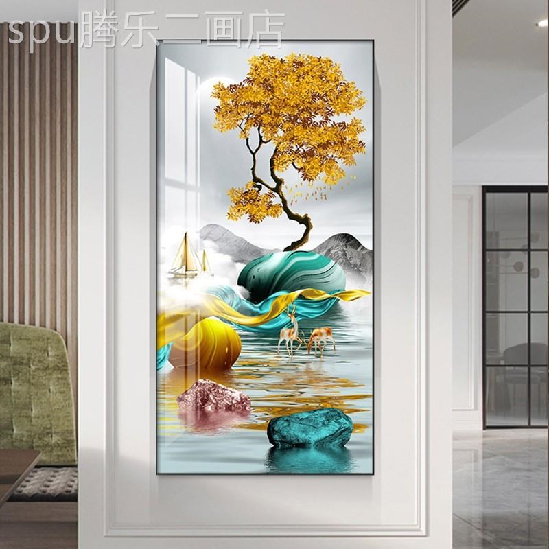 网红晶瓷挂d入画户玄关装饰壁画走廊竖版现画简约代过道画背景关图片