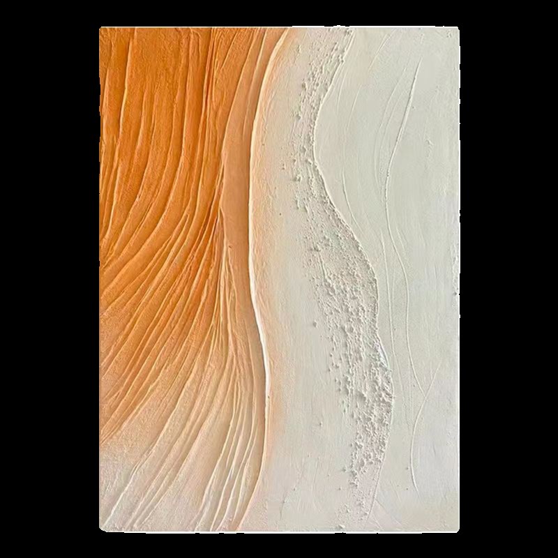 玄关手绘油画奶油风客厅装饰画布艺立体抽象肌Q理画高级感橙色挂图片