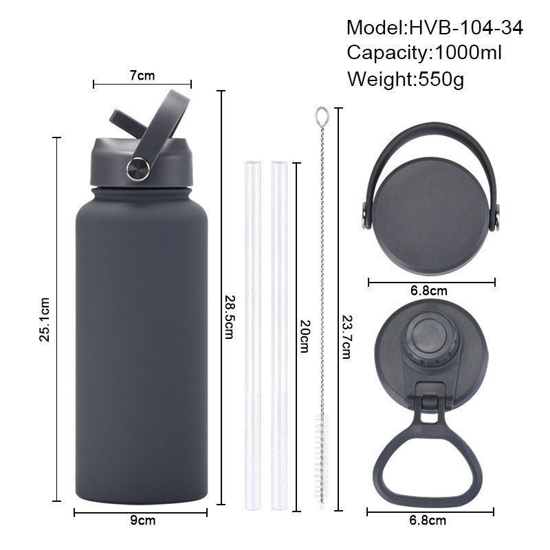 2024新款不锈钢保温杯一杯三B盖1L大容量水杯便携户外运动水壶