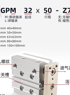 MGPL/MGPM1i00*25/50/75/100/200/300Z三杆薄型带导杆气缸三轴气