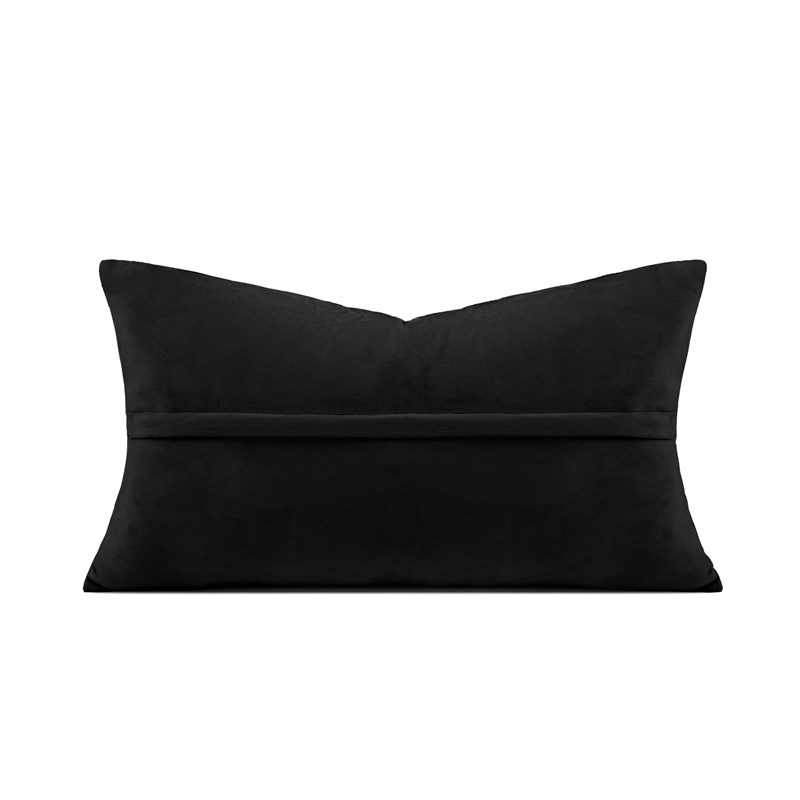 现代简约黑色f马毛皮革沙发抱枕套客厅样板间长腰枕美容院靠枕背