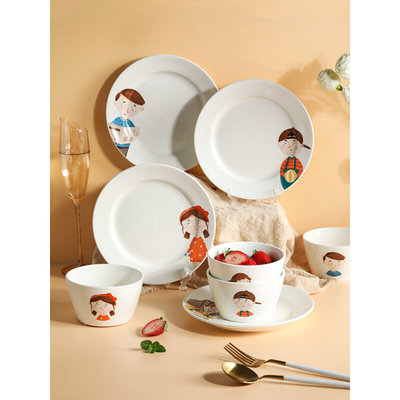 舍里 亲子碗一家四口家用专人专用碗餐具套装家庭全家福陶瓷盘碟