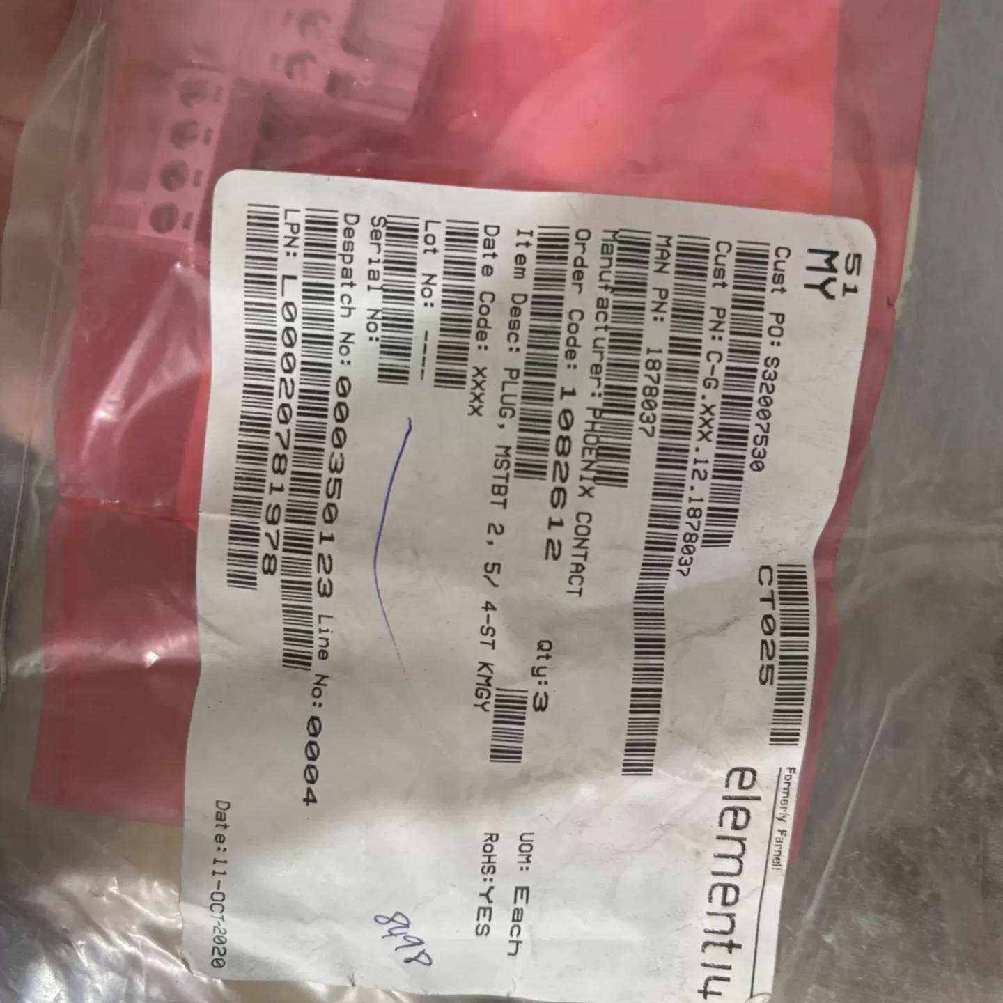 可议价PHOEX接触器,型号PLUG MSTBT 2,5/4-
