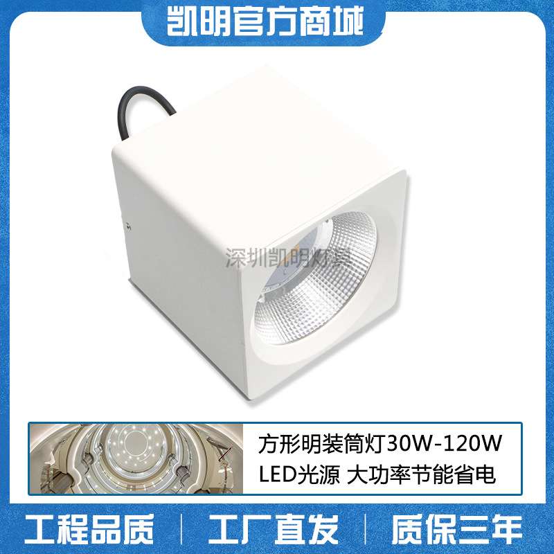 高铁车站LED雨棚灯40w50w60w80wled筒灯 方形明装筒灯可吸顶/吊装
