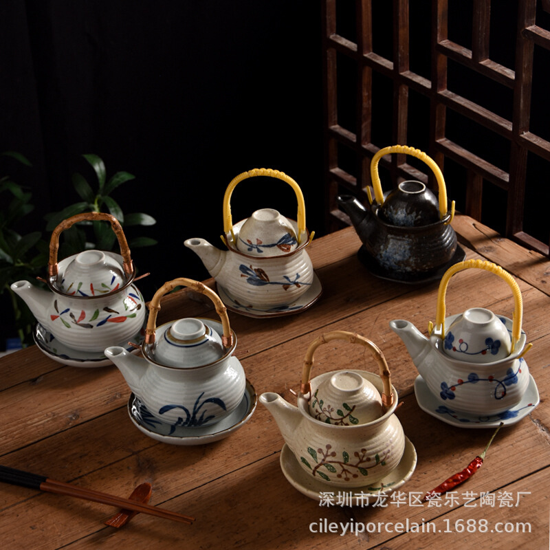 陶瓷海鲜汤壶五件套创意茶壶配茶杯釉下彩茶杯水杯水壶寿司海鲜壶