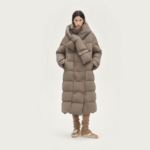 AVVENN连帽交叉围巾超长款口袋高领羽绒外套围脖驼色AL90503735