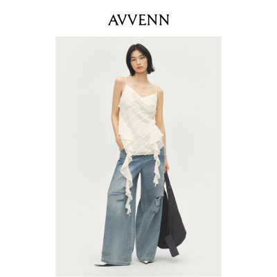 【迪丽热巴同款】AVVENN人鱼线荷叶拼接吊带AL70802669
