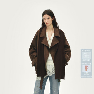 AVVENN702系列羊毛披肩翻领风衣外套显瘦AL90110806