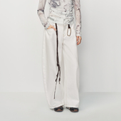 AVVENN配编织腰带细节高腰白色阔腿牛仔长裤 AK11302614