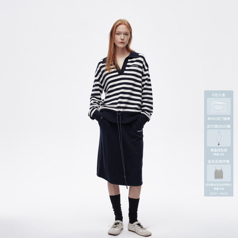 AVVENN设计师款可拆卸垫肩大V领Polo修身时尚套装AL12403757