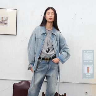 AVVENN腰带结构调节设计宽松牛仔夹克外套AK10111631