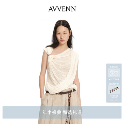 AVVENN不对称垂荡领设计无袖T恤 AK30801549