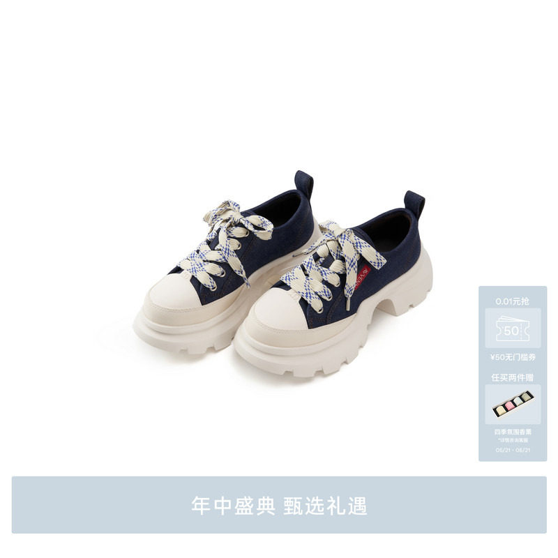 AVVENN设计师款增高大底圆润鞋头牛仔布休闲鞋AL3P010759