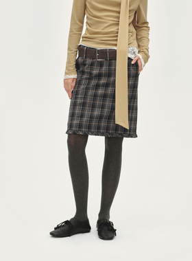 【田曦薇同款】AVVENN设计师款复古格纹裙AL91503785