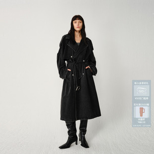 AVVENN经典 型双排扣牛仔风衣AM10202776 大气H版