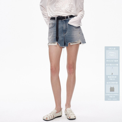 AVVENN设计师款微A配赠编织腰带百搭水洗蓝牛仔裤AL31307638