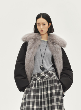 【马思纯同款】AVVENN黑色飞行员夹克可拆毛领羽绒服AL90502807